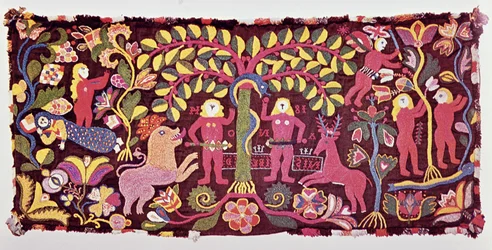 Carriage Cushion Cover Depicting the Fall of Man, Creation of Eve and the Expulsion of Paradise, from Akarp, Skane, Sweden, c.1814